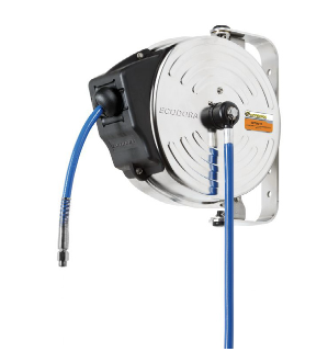 Enrouleur automatique à cliquet INOX – Tuyau PU alimentaire Ø10×14.5 – 10m – Multi-fluides