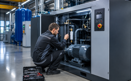 technicien effectuant un dépannage compresseur d'air toutes marques